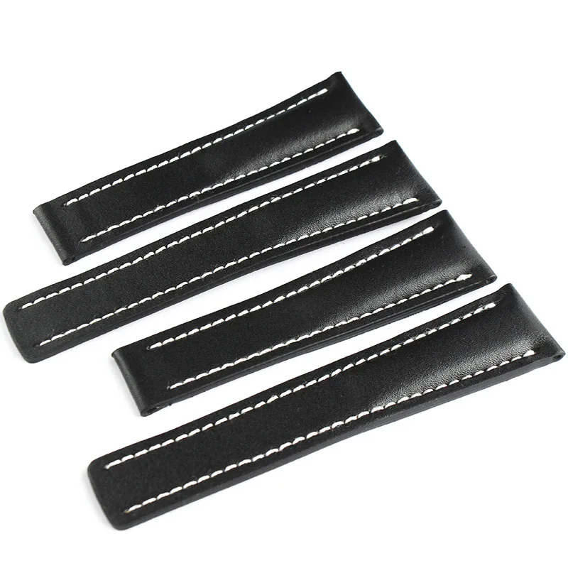 20mm 22mm 24mm Black Smooth Genuine Leather Strap Watch Band Deployment Clasp For Breitling Navitimer