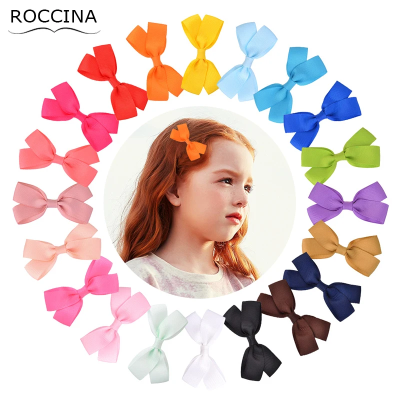 

Handmade Little Gilr Hair Accessories Ribbed Bowknot Hairpins Solid Color Hair Bow with Clips for Baby Girls Bangs Side BB Clips