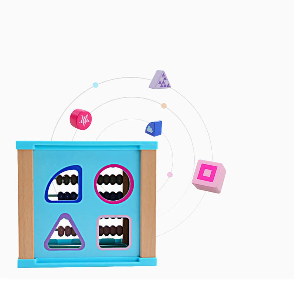 6 in 1 Wood Bead Maze Activity Cube Natural & Non-toxic Center Box Early Learning Educational toys for Children |