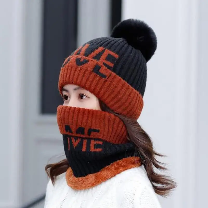 Зимняя женская шапка и шарф SUOGRY теплые вязаные шапки с надписью Love для девочек