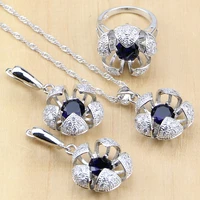 925 sterling silver jewelry blue cubic zirconia with beads jewelry sets for women wedding earringspendantringnecklace set