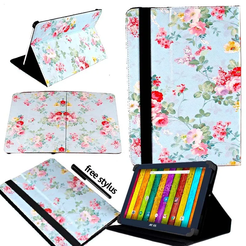 Blue Floral KK&LL кожаный чехол-книжка для планшета+ Бесплатный стилус для ARCHOS 101e 101f Neon 10 дюймов - Цвет: Blue Floral
