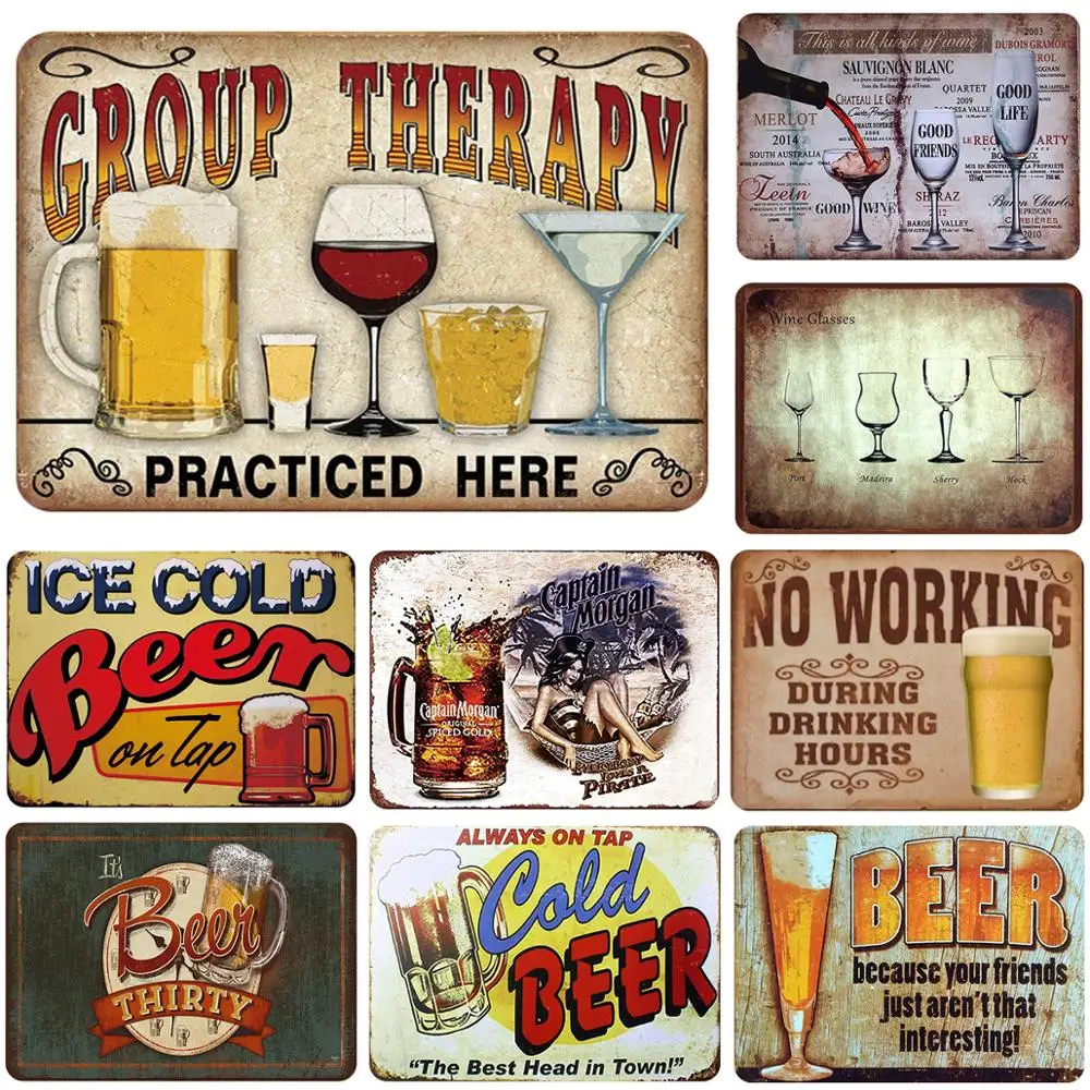 

Shabby Metal Tin Signs Group therapy practiced here. Ice Cold Beer Plaque Iron Painting Man Cave Wall Stickers Retro Pub