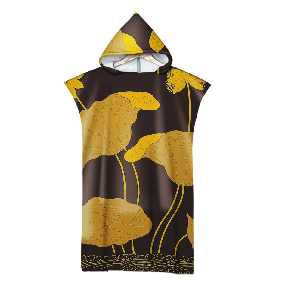 

Free shipping Birthday Holiday Gift Lotus Flower Leaves Plant Pattern Hooded Poncho Towel Pool Swim Surf Beach Changing Robe