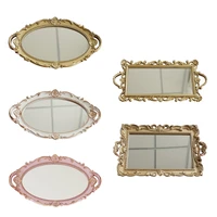 vintage european mirror storage tray rectangle oval jewelry display fruit plate makeup organizer antique decorative serving 0430