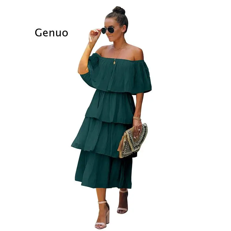 

Korean Style Elegant Sexy Slim Fairy Dress Women Fashion Slash Neck Short Sleeve Cake Vestidos Girls Knee-Length Robes