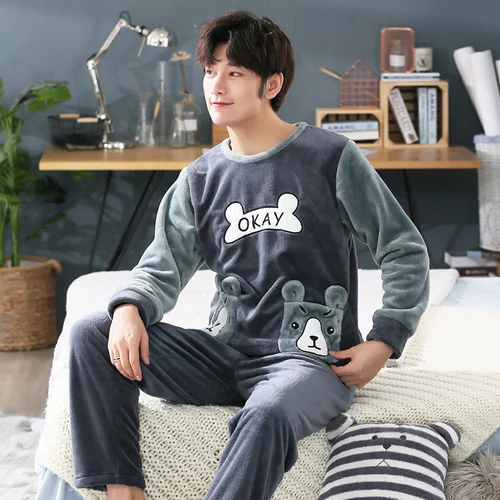 YEX-33016 Пижамы размера плюс 3XL 4XL 5XL 95 кг, зимние теплые фланелевые пижамные комплекты с длинным рукавом, одежда для сна с принтом, длинные штаны для мужчин, пижамный комплект - Цвет: YEX-33016