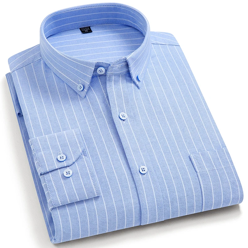 Мужская повседневная классическая рубашка в клетку полоску с нагрудным карманом