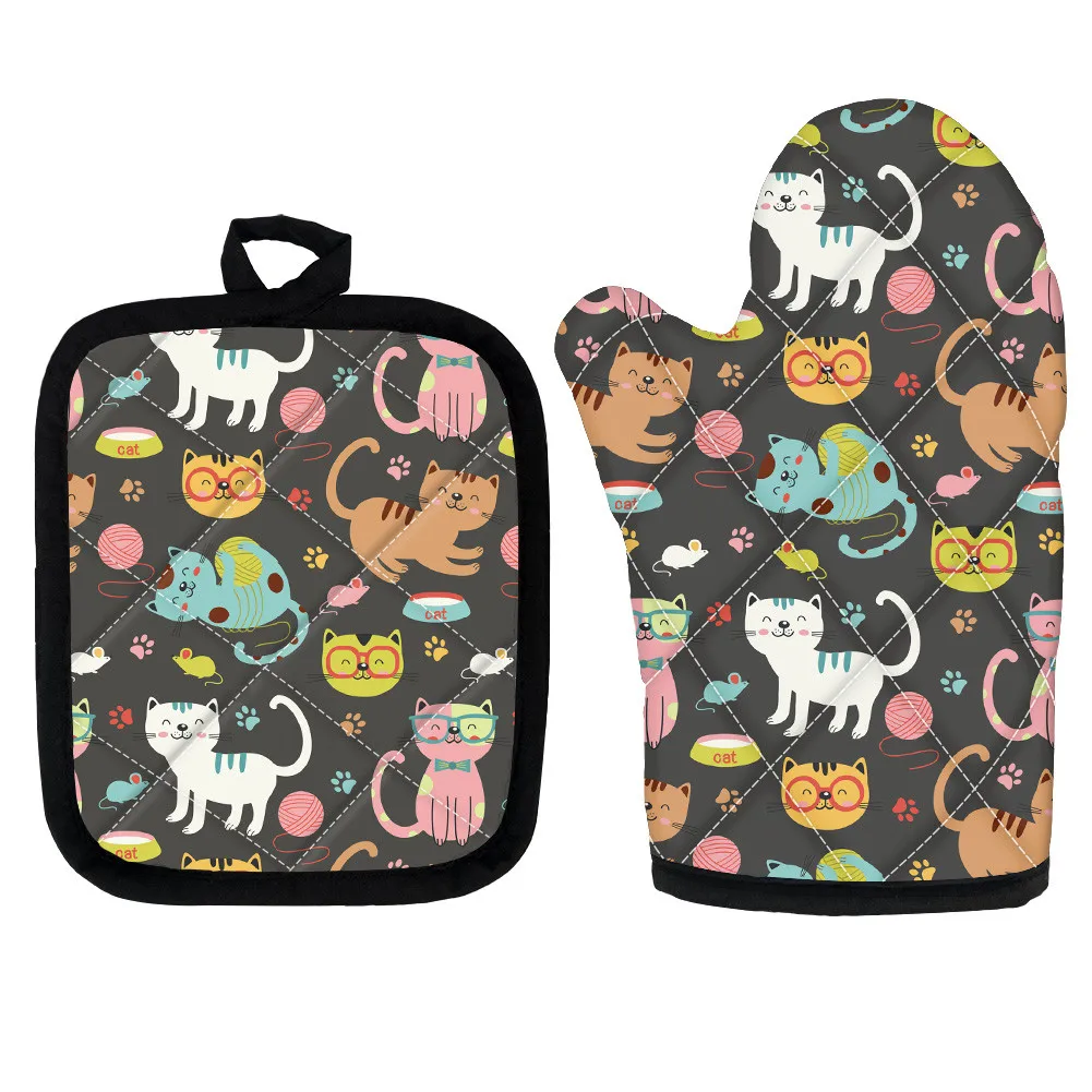 

Мультфильм Cat Дизайн рукавица и прихват для микроволновой печи дома Пособия по кулинарии аксессуары набор из 2-х Кухня перчатки моющиеся при...