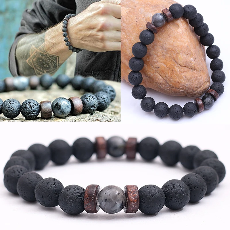 8 мм Природный Вулканический камень браслет вставку внутрь эластичного ремешка