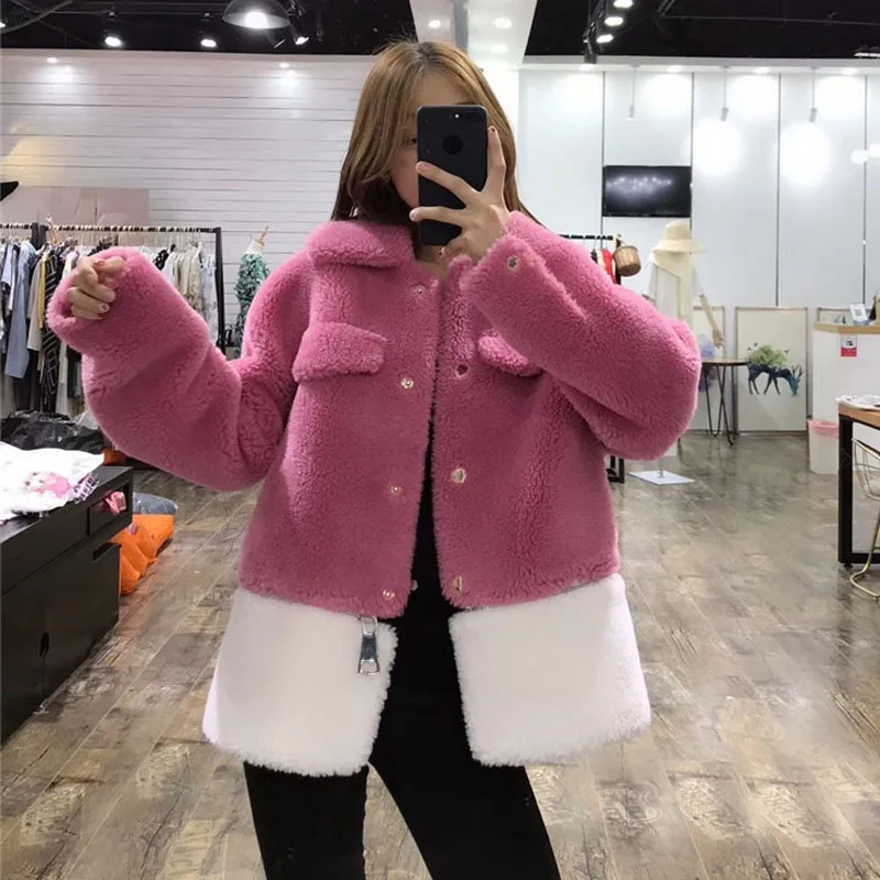 Розовая шерстяная куртка со съемной подкладкой для женщин зима 2020 новые модные