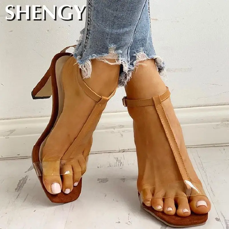 

Босоножки женские, на высоком прозрачном каблуке, вечерние открытым носком