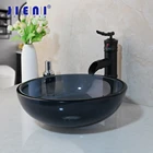 Закаленная круглая раковина для ванной, кран из бамбукового стекла Водопад, 4 цвета