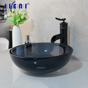 Закаленная круглая раковина для ванной, кран из бамбукового стекла Водопад, 4 цвета