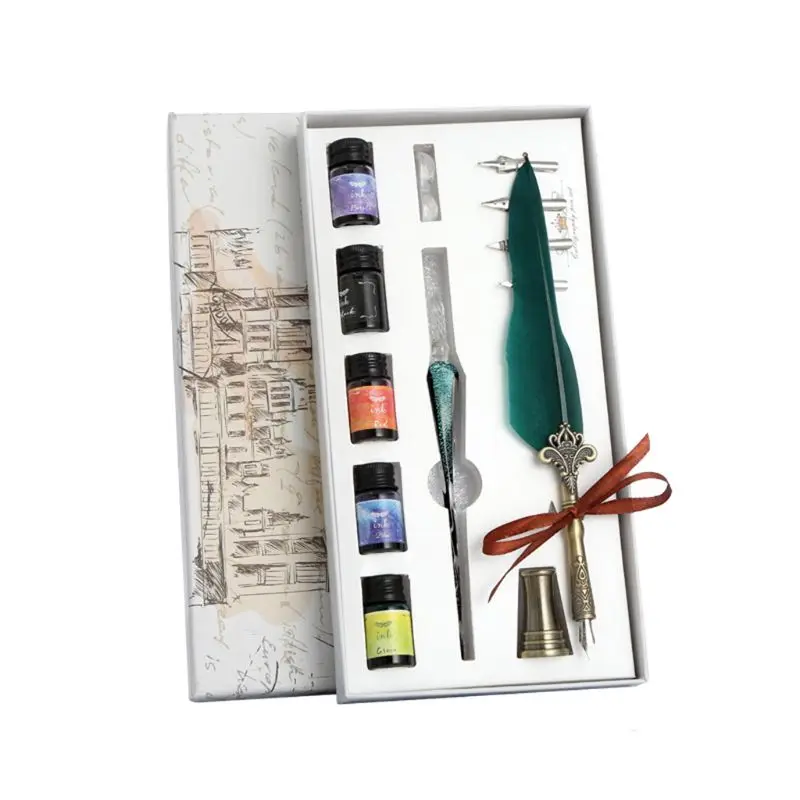 

1 Set Vintage Calligraphy Feather Dip Pen Fountain Writing Ink Nib Stationery