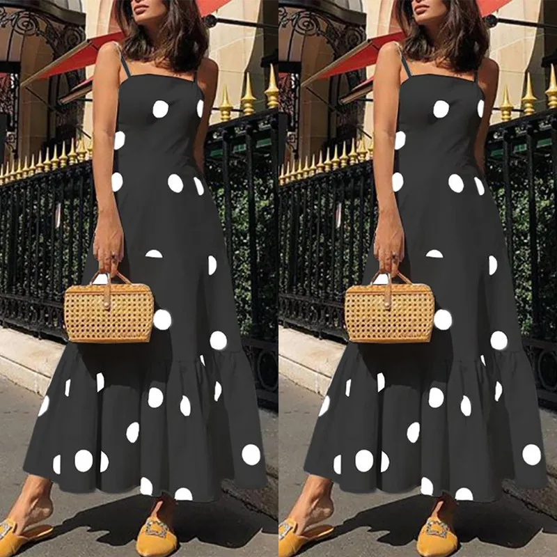 Платье женское праздничное в горошек пляжное макси стиле бохо милое для девочек