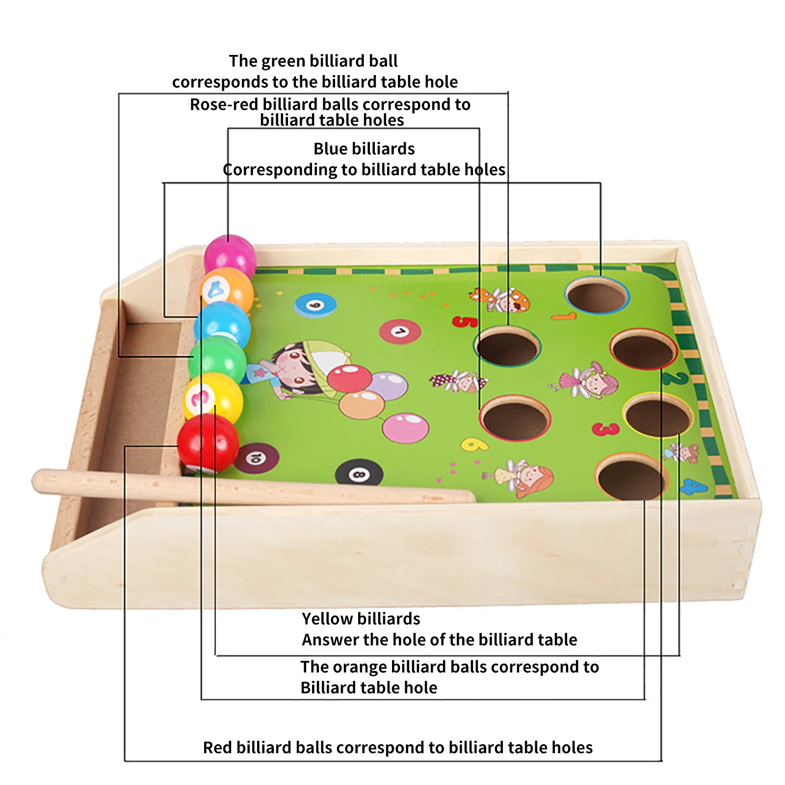

Children'S Wooden Fun Billiard Game Toys Exercise Their Attention Billiard Wood Color Matching Cognition Parent-Child Game Toys