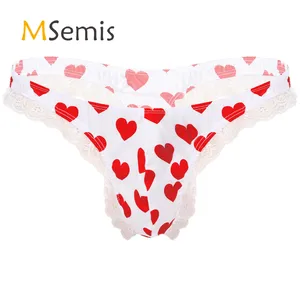 MSemis мужские трусики нижнее белье блестящего атласа с оборками в горошек, украшенное кружевами бикини стринги нижнее бельё для девочек High Cut Мешка нижнее белье