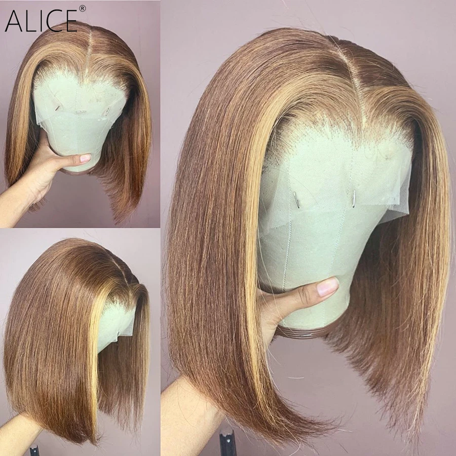 ALICE Ombre Bob 130% плотность T-part кружевные передние человеческие волосы парики кожа