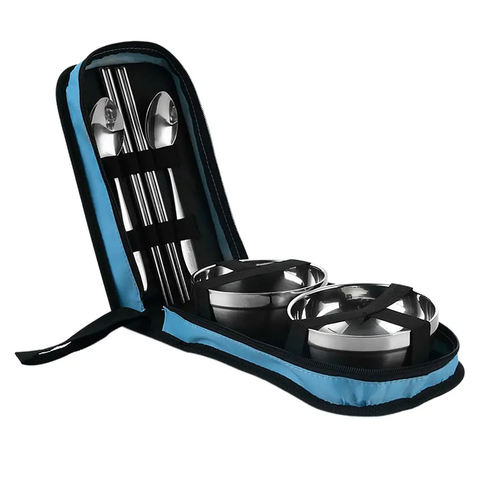 

Outdoor Camping Portable Stainless Steel Bowl Chopsticks Spoon Travel Storage Strap Fixation Design