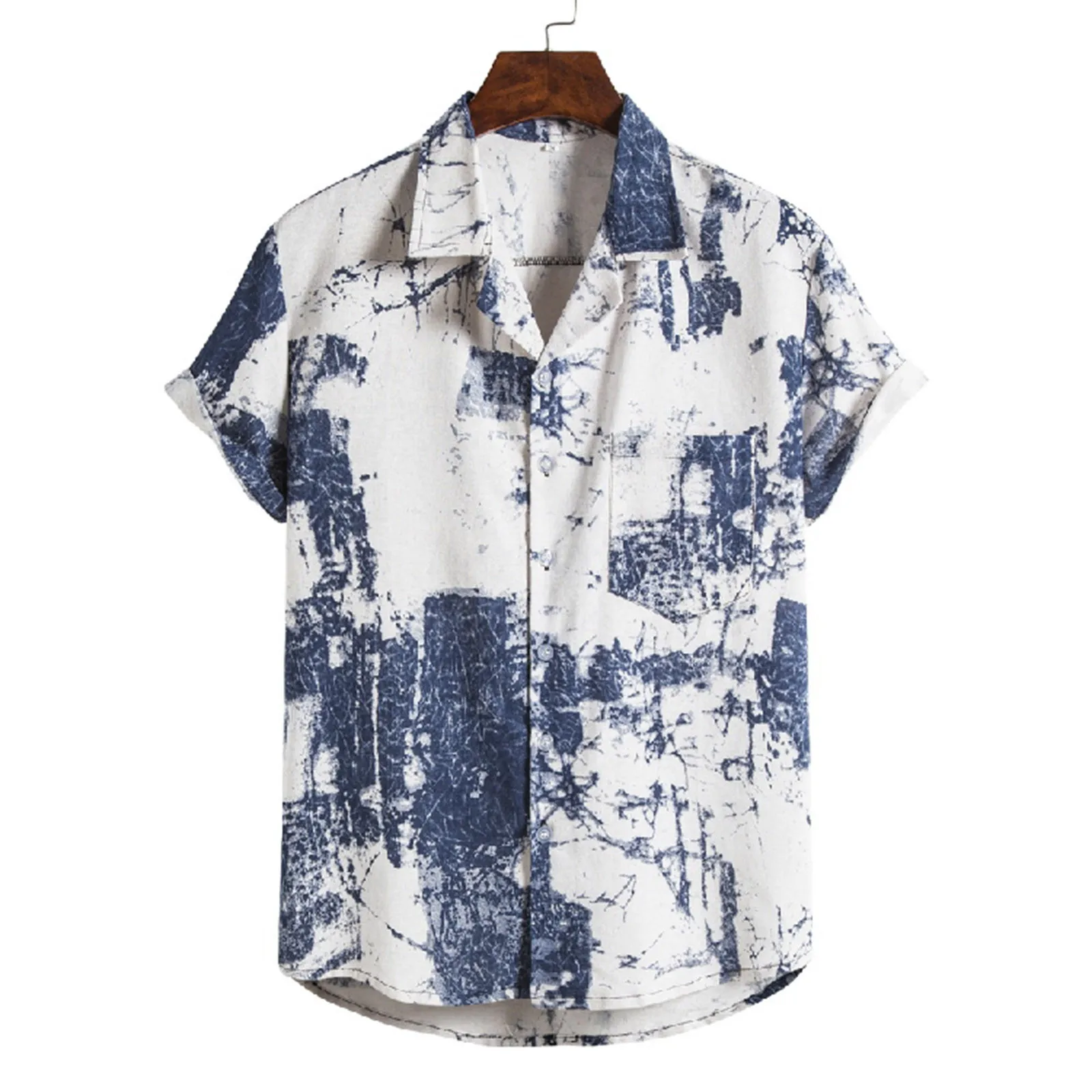 

hawaiian shirt men Summer Short Sleeve Print Pocket Beach Style Shirts high quality Linen Ventilated Cool Men's Clothes