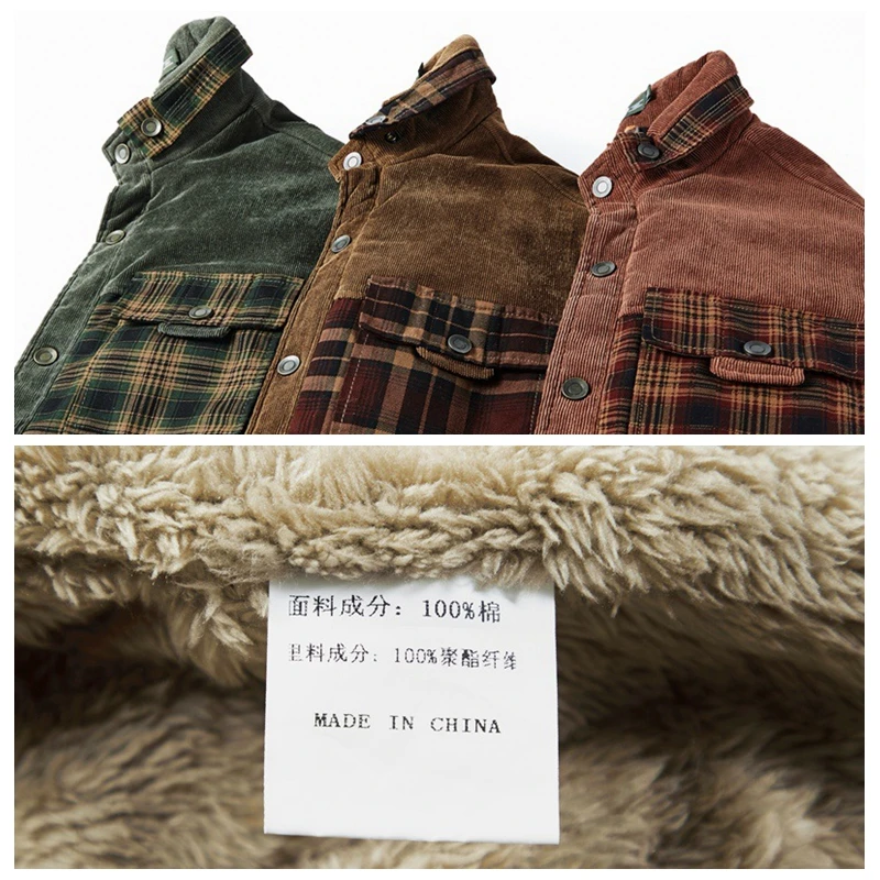 

Мужская хлопковая рубашка в клетку, с флисовой подкладкой и длинным рукавом