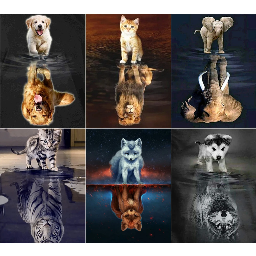 

5D алмазная живопись «сделай сам», кот и тигр, полноразмерная/круглая Алмазная вышивка с животными стразы, мозаика, украшение для дома, подар...