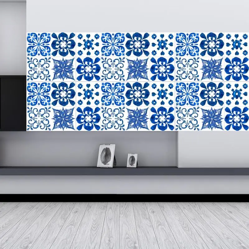 12 шт. водонепроницаемые сине-белые наклейки для керамической плитки | Дом и сад