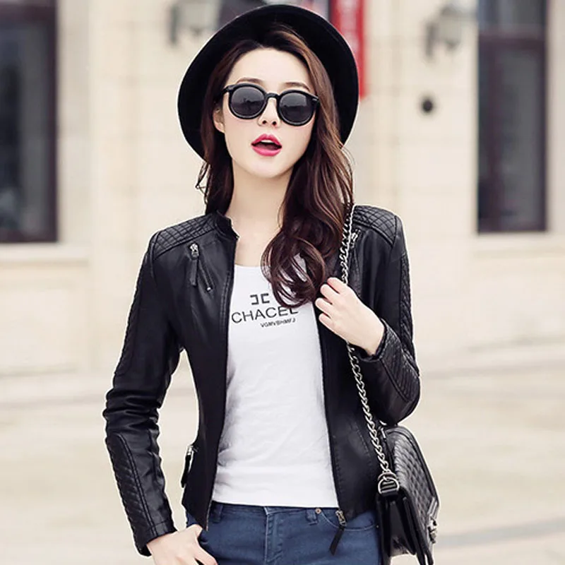 Женская байкерская куртка из искусственной кожи Повседневная тонкая мягкая