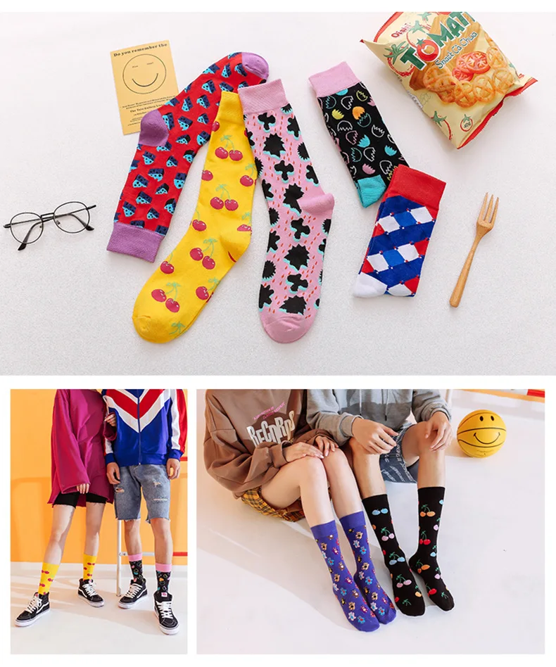 Скейтборд Chaussette Homme, Модные цветные женские носки с язычком, в европейском и американском стиле, в стиле хип-хоп, забавные носки Meias, Size36-42