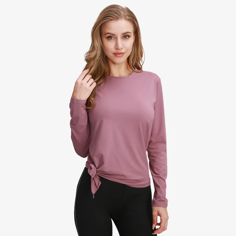 

Women O Neck Long Sleeves Yoga Shirts Loose Comfortable Side Split Sexy Running T-shirts Autumn Spring Fitness Sports Shirts