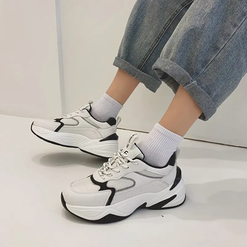 

2021 Women Shoes New Chunky Sneakers for Women Lace-Up White Vulcanize Shoes Running Fashion Dad Shoes Platform Sneakers Basket