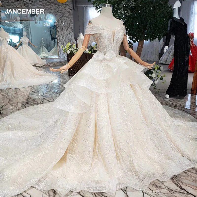 LS20121 Блестящие Свадебные платья с открытыми плечами корсет со шнуровкой сзади