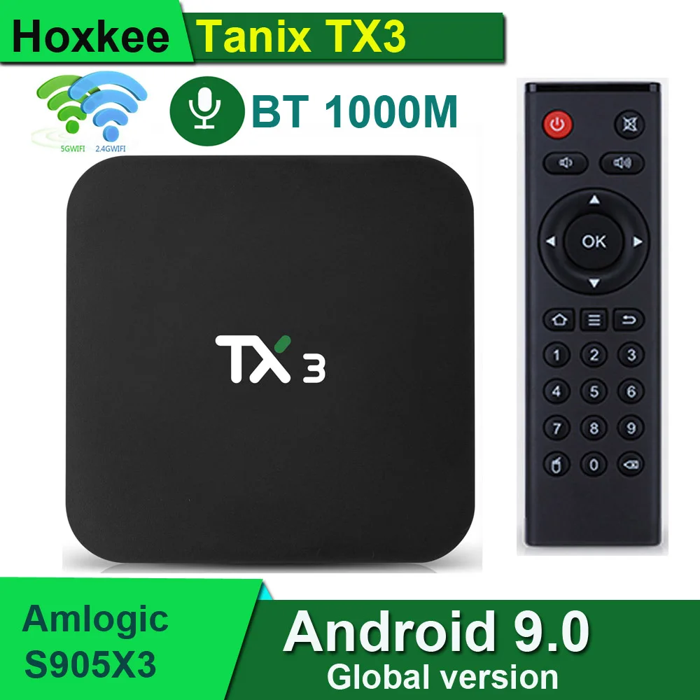 

1000M Lan 2.4G 5G Dual Wifi BT4.0 2GB 4GB 16GB 32GB 64GB Youtube Google Play 8K Amlogic S905X3 Smart Android 9 TV Box Tanix TX3