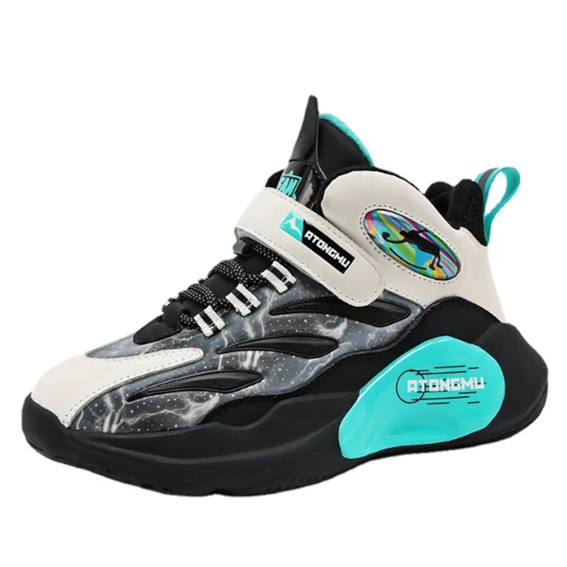 

Autumn Winter Kids Snow Sport Shoes Boys Fashion Lightweight Platform Basketball Shoes 2022 New Leather Plus Velvet Warm Casual