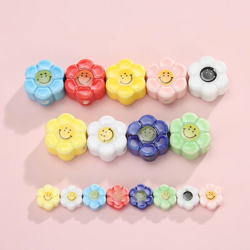 

10mm 18mm Sun Flower Smile Face Ceramic Beads Fashion DIY Loose Spacer Daisy Ceramics Bead For Jewelry Making Bracelet Necklace