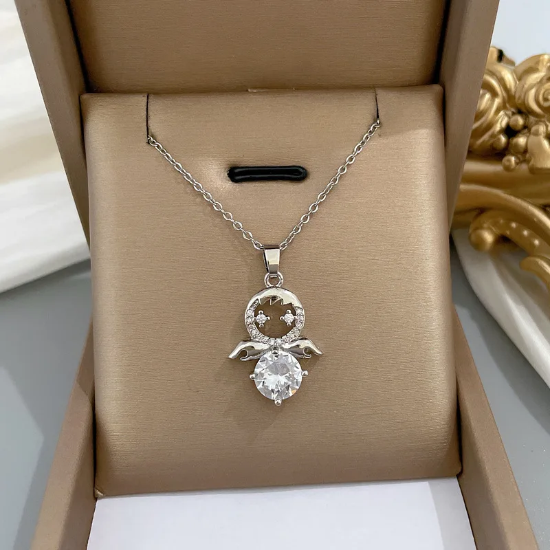 

Crystal Hollow Angel Girl Necklaces For Women Fairy Zircon Angel Wing Pendant Necklace Charm Christmas Fairy Jewelry Gift