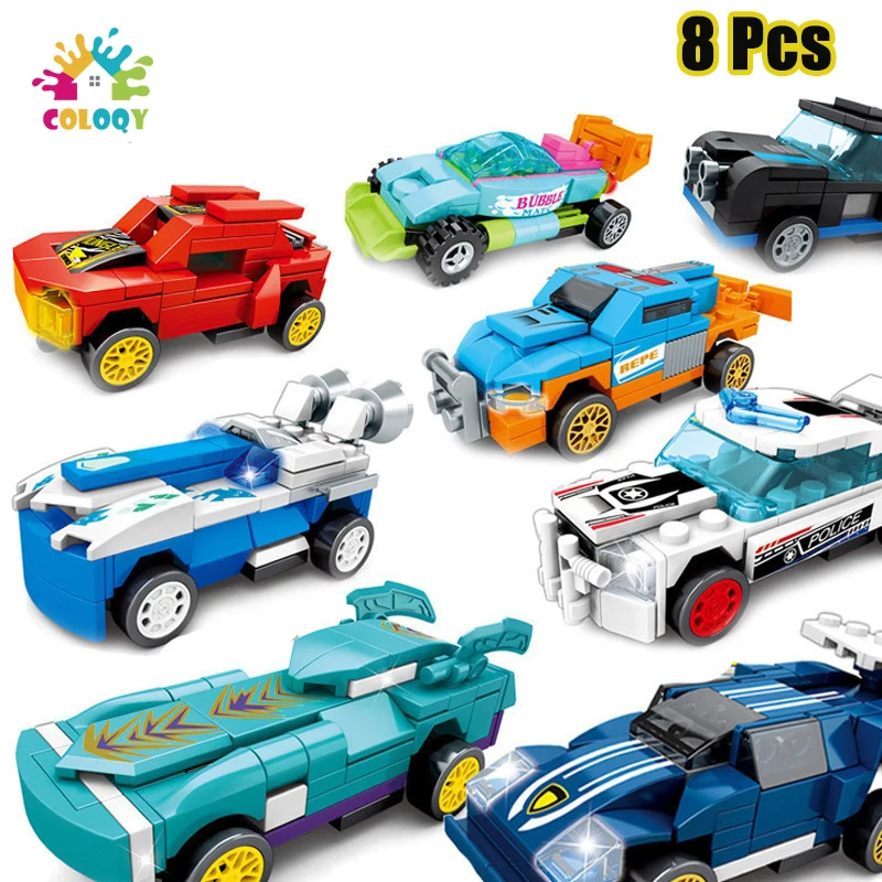 

Kids Toys 8pcs/lot Technic Sport Racing Cars Building Blocks Pull Back Super Car Moc Model Bricks Toys For Children DIY Gifts
