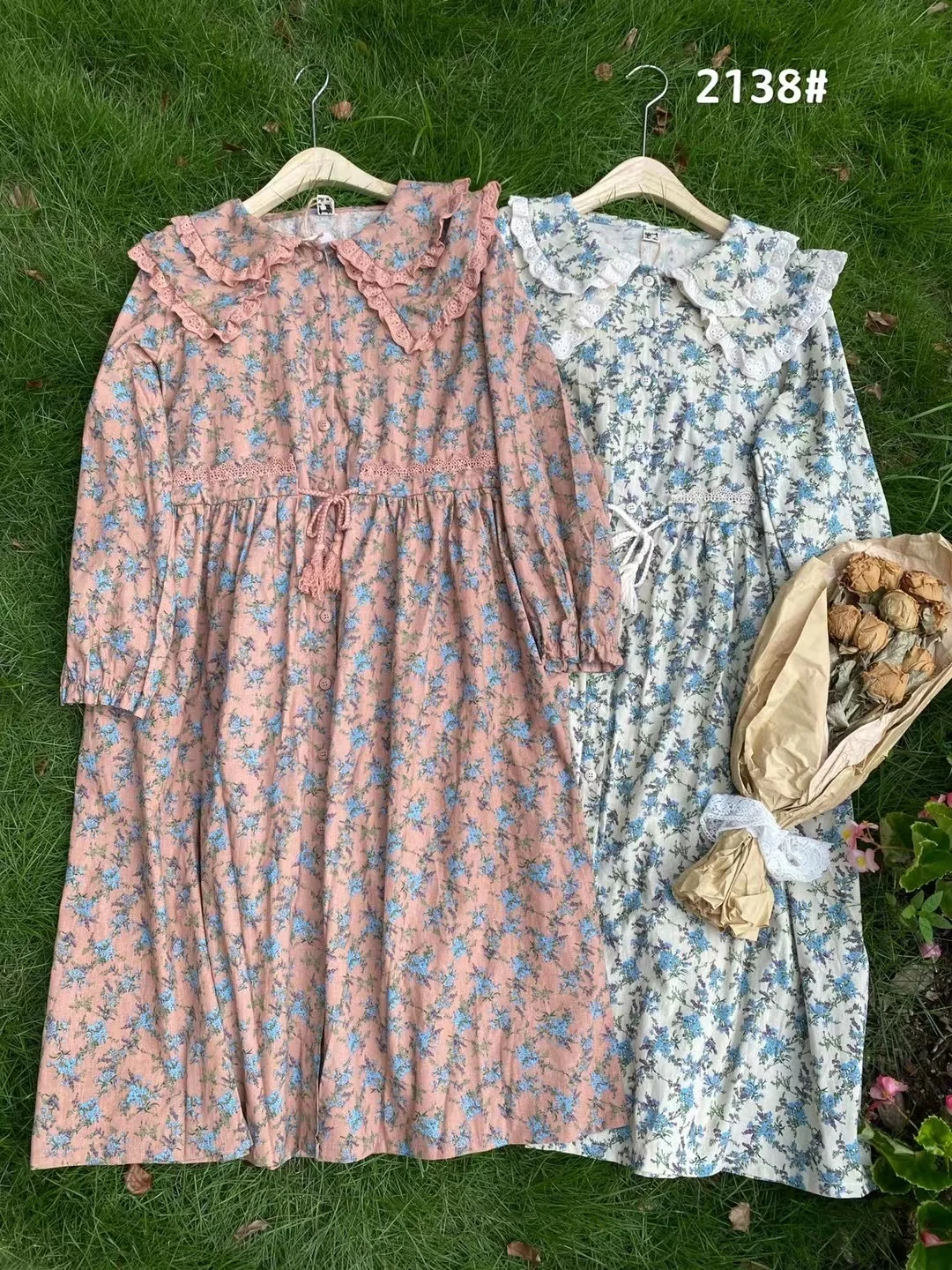 

Mori Girls Sweet double layer collar floral dress autumn long sleeve casual dresses