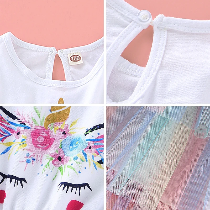 

Keelorn Girls Princess Dress 2021 New Summer Girls Clothes Short Sleeve Cartoon Unicorn Vestidos Baby Mesh Clothing 6M-4Y