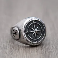 Vintage Mens Anchor Compass Rings Punk Hip Hop Simple for Boyfriend Male Stainless Steel Jewelry Creativity Gift Wholesale