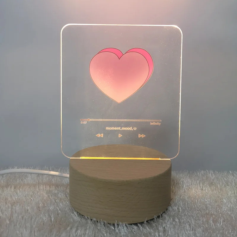 

3D Night Light Ins Heart Player Romantic Creative Bedroom Hotel Rooms USB Table Lamp Birthday Festival Valentine Day Gift Light