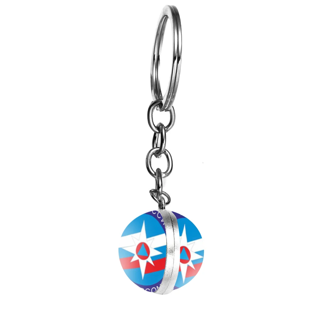 

Retro EMERCOM Double Sided Ball Key Chain Art Photo Glass Cabochon Keychain For Military fan Gift Collection Jewelry