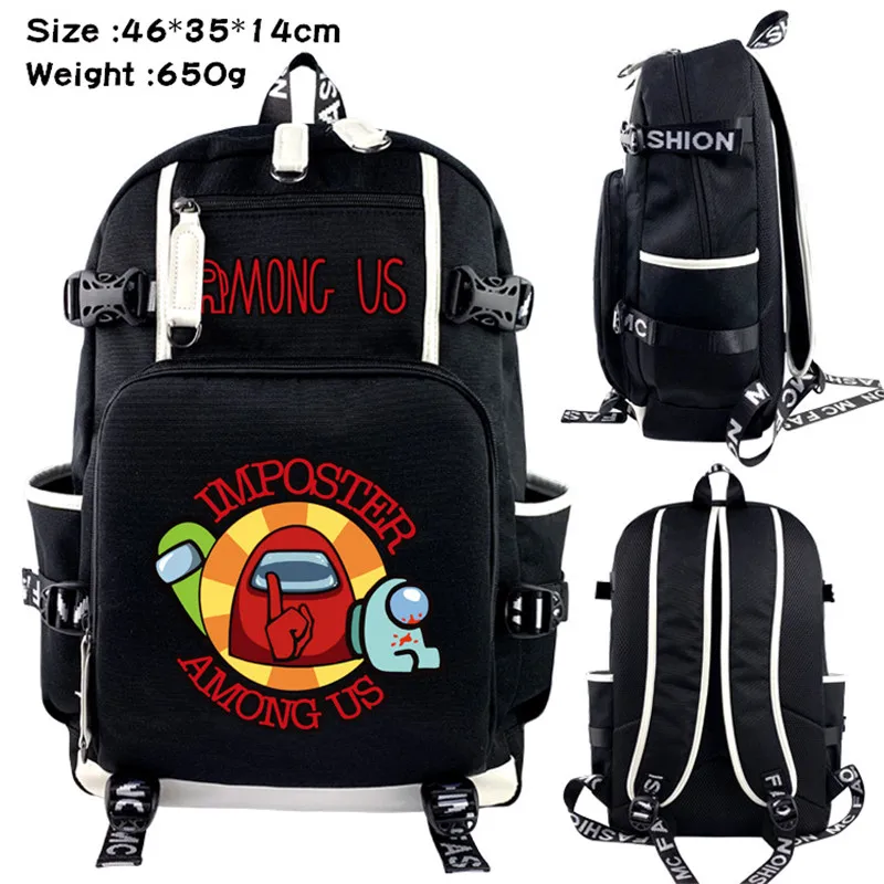 

Game Among Us Canvas Backpacks Black Cartoon Pinting Packs Large Capacity Kids School Bags Kawaii Endurable Travel Handbags