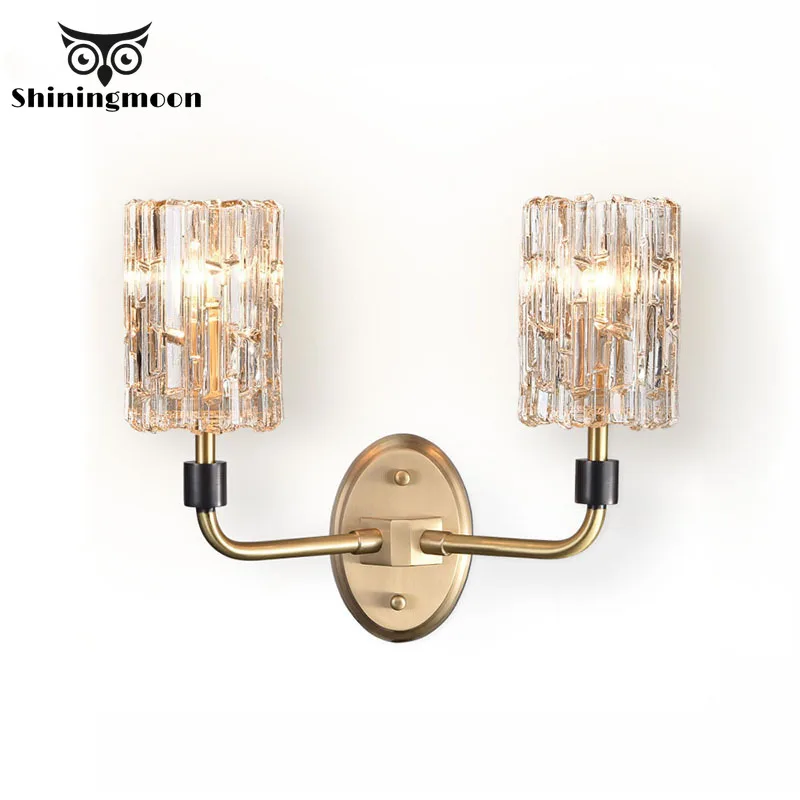 Современная светодиодная Хрустальная настенная лампа медная прикроватная бра