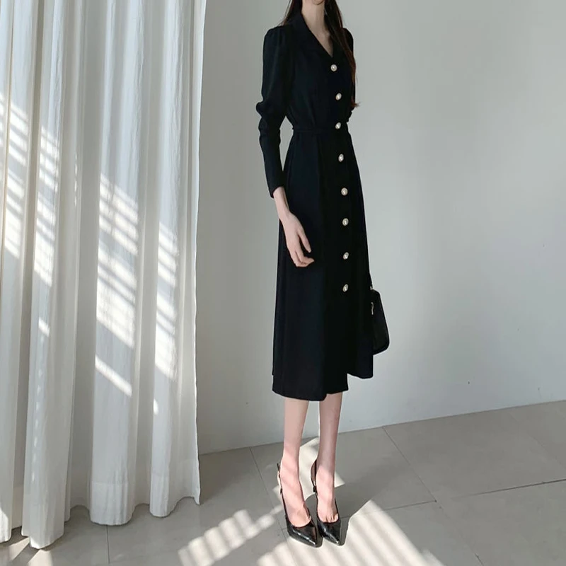 Gaganight Elegant Women Maxi Shirt Dress Long Sleeve Single Breasted Fashion Dresses Office Lady Korean Chic Vestidos Plus Size | Женская