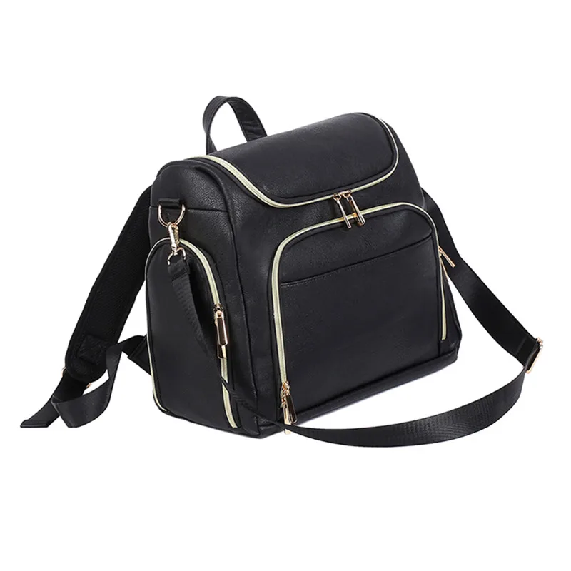 Bolsa de pa&ntilde;ales de cuero PU para beb&eacute;, mochila de gran capacidad, bolsas de pa&ntilde;ales de maternidad de alto grado, bolsa de almacenamiento para cochecito, bolsa de lactancia-4