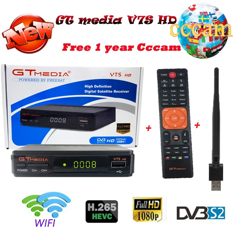 Оригинальный 1 год бесплатно Европа 7 Клинок сервер + GTmedia V7S HD full спутниковый ТВ