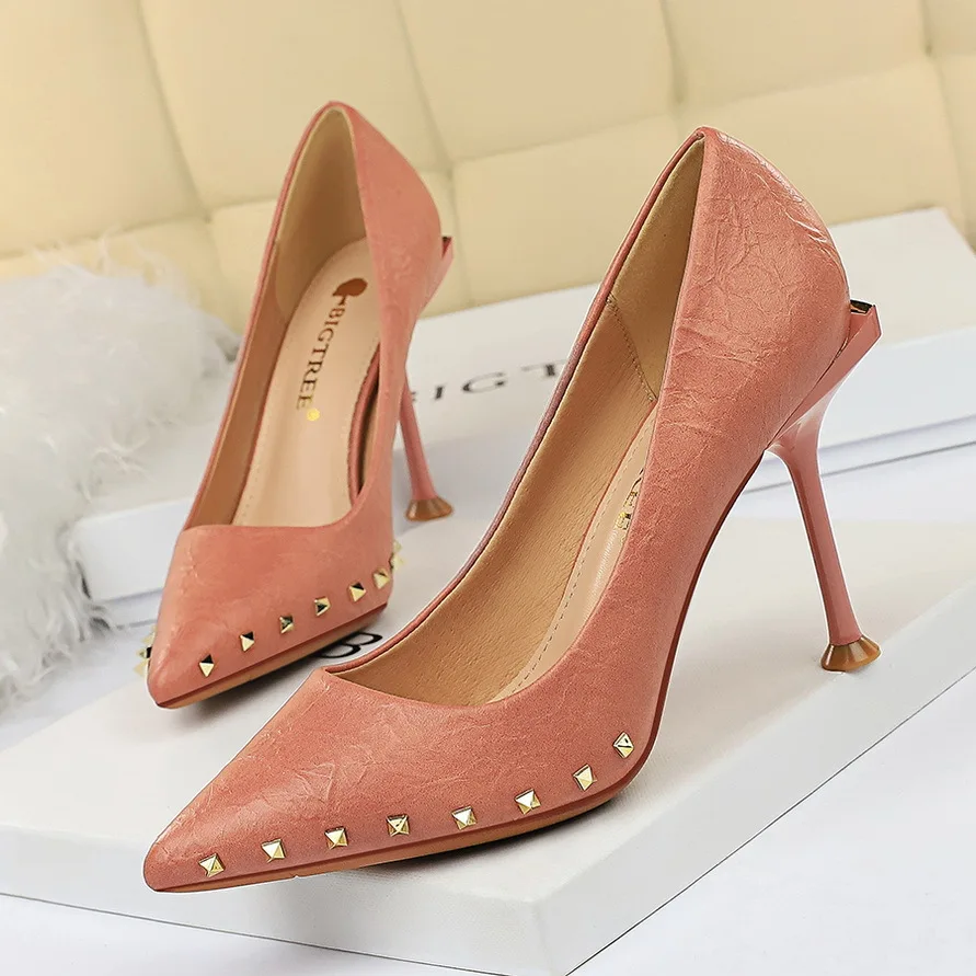 

Plus Size 2020 Women Pump High Heels Comfortable Female Shoes Single Shoes Pumps Female Leather Girls Woman Gladiator