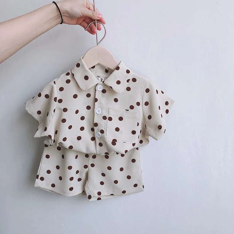 Летние комплекты одежды в Корейском стиле из шифона горошек для девочек мягкая